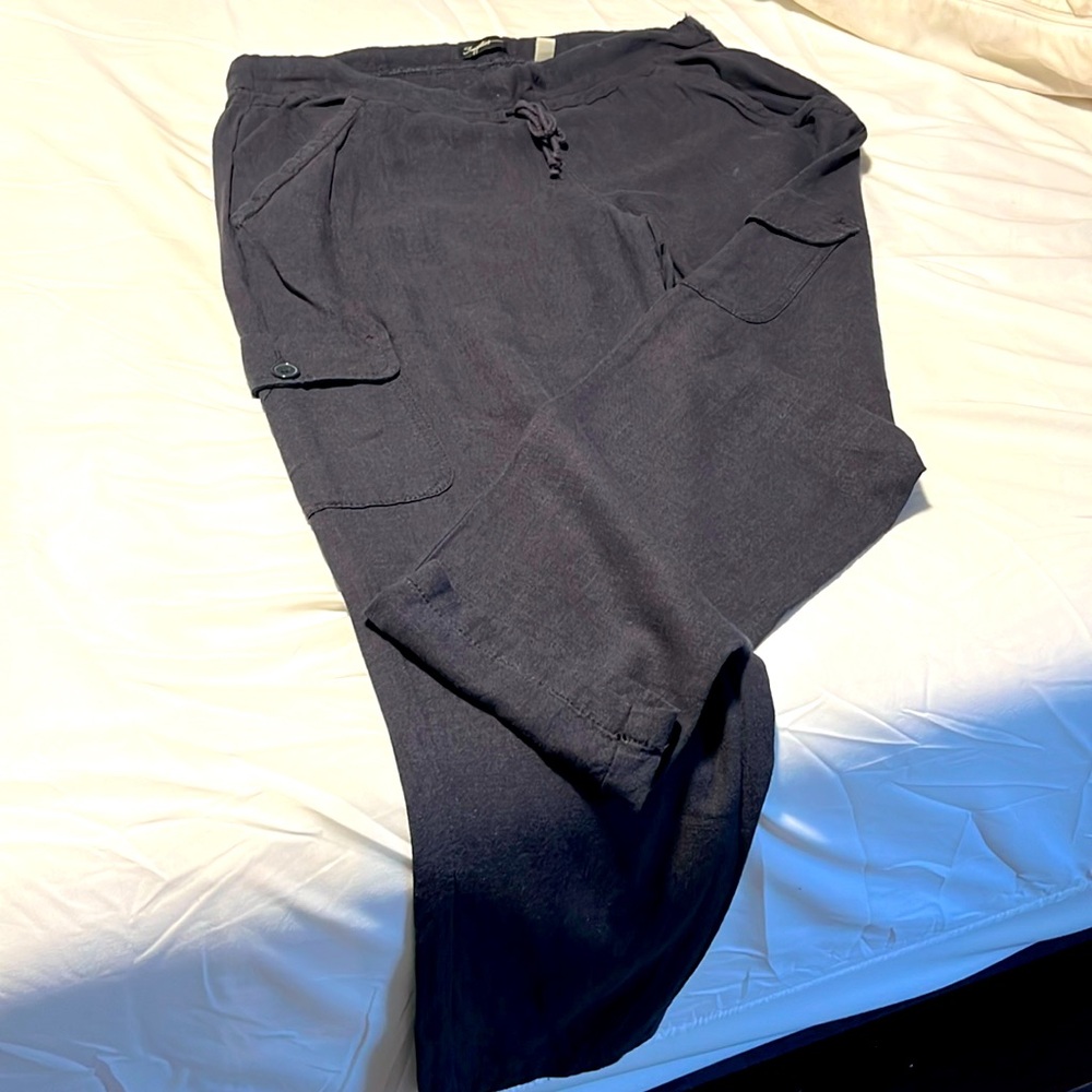 Sz 8 linen/rayon drawstring waist pant. Navy blue.